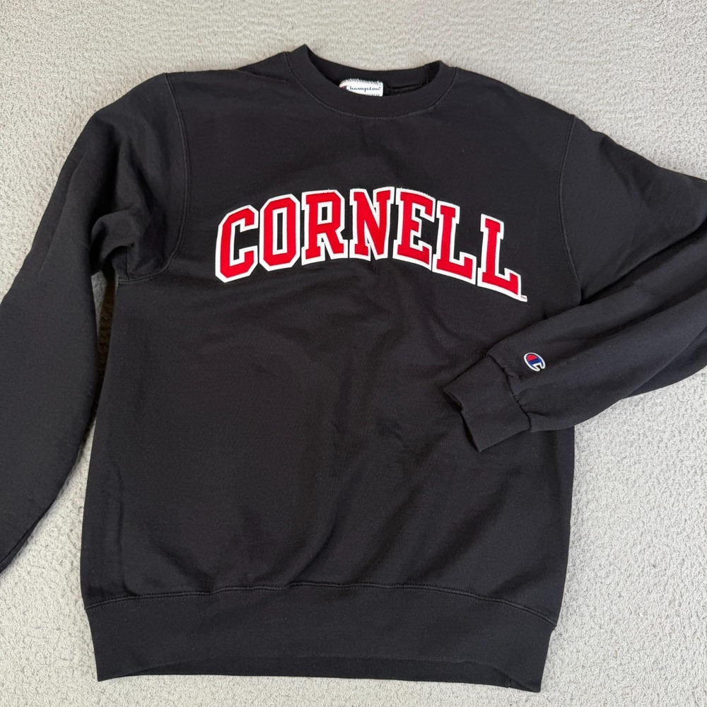 Cornell Champion Sweatshirt Mens S Black Crewneck Pullover NCAA College Stitched